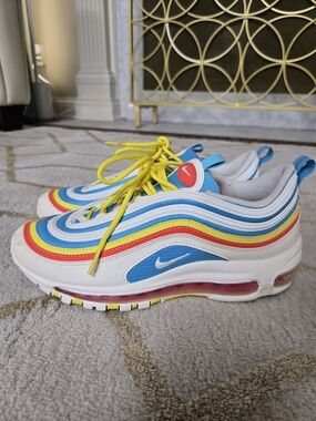 Nike Air Max 97 GS "Summer Pack" sneakers White with Blue, Yellow & Red Accents